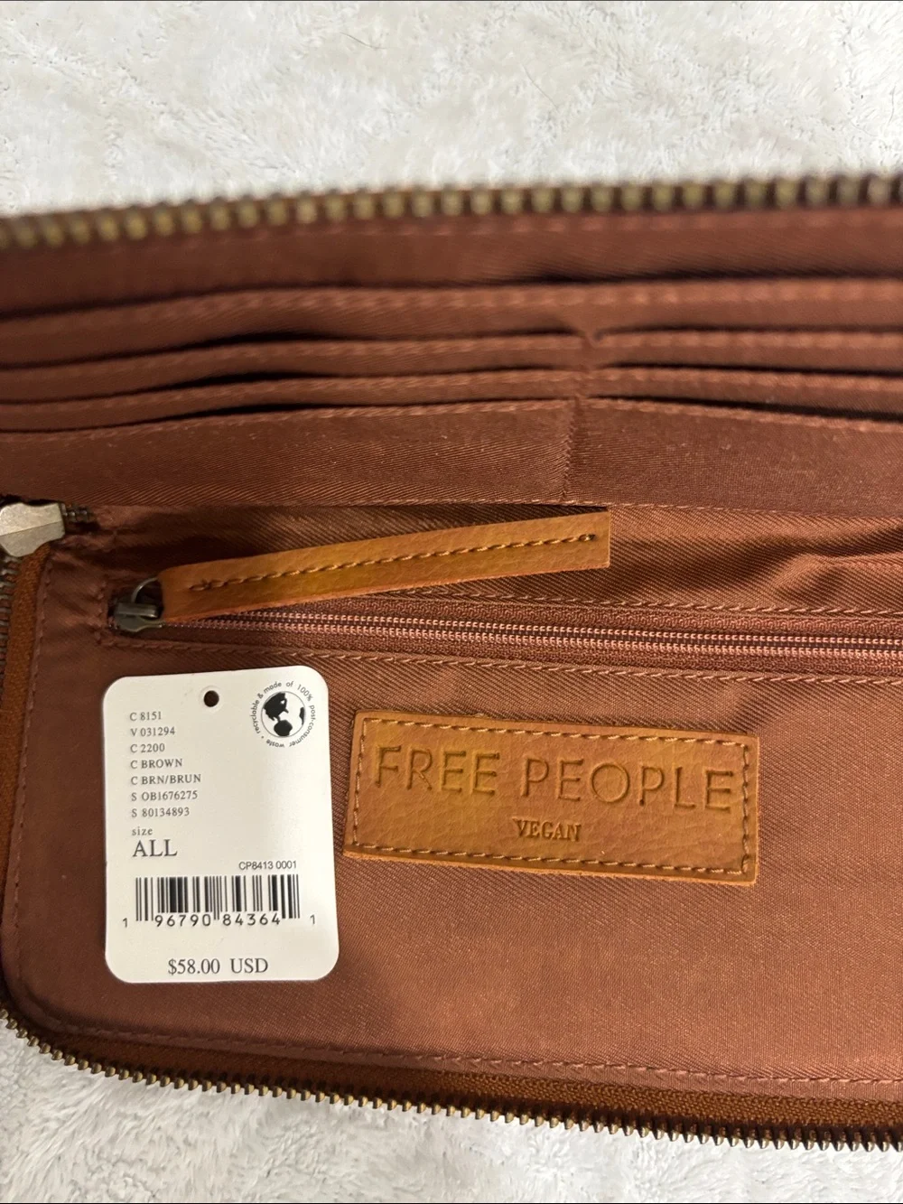 Free People Cognac Leather Wristlet Wallet with Stud Detail